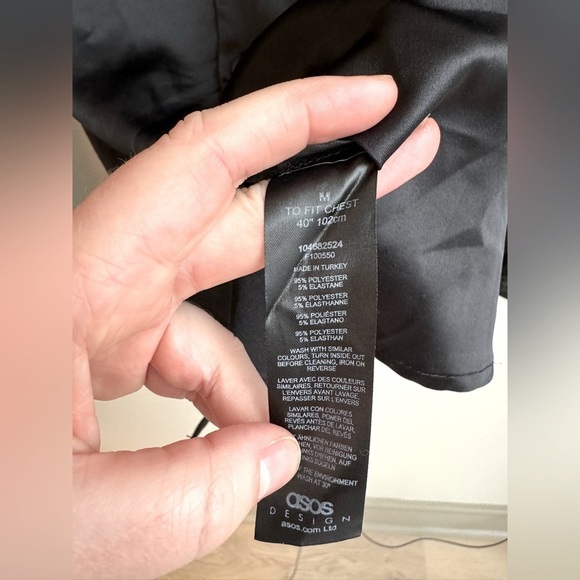 ASOS Design Sleek Button-Down Dress Shirt Black Satin Size Medium - Picture 8 of 9